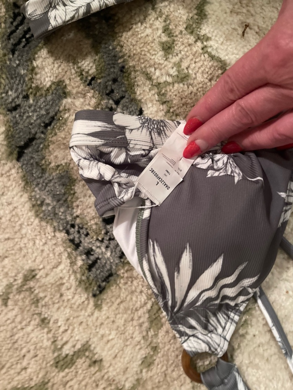 Cupshe Gray Floral Two-Piece Bikini with White Botanical Print - Picture 3 of 3